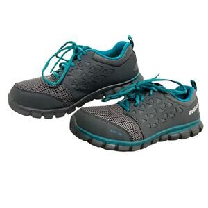 Reebok Sublite Cushion Work Alloy Toe Shoes Gray Teal Womens 7.5W NIB